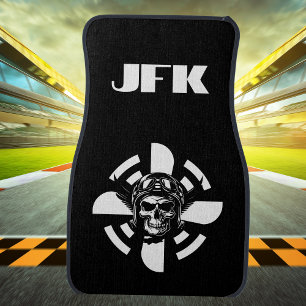 Monogram Airplane Propeller & Skull Pilot,Aviation Car Floor Mat