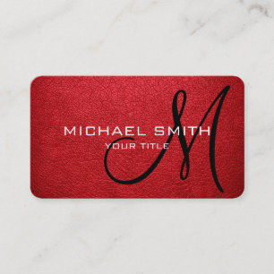 Monogram Alizarin Crimson Leather Look Business Card