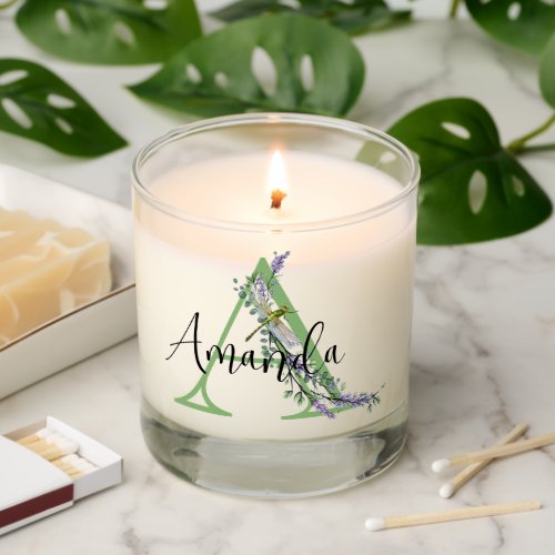 Monogram alphabet A Lavender Eucalyptus Dragonfly Scented Candle