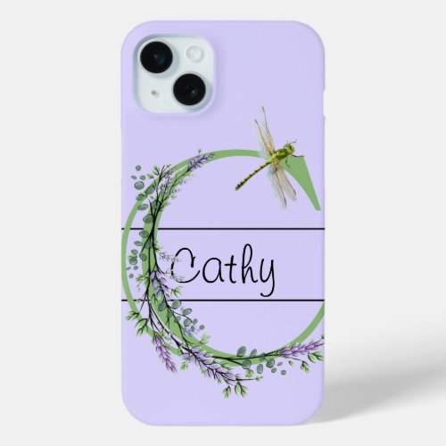 Monogram alphabet C Lavender Eucalyptus Dragonfly iPhone 15 Plus Case