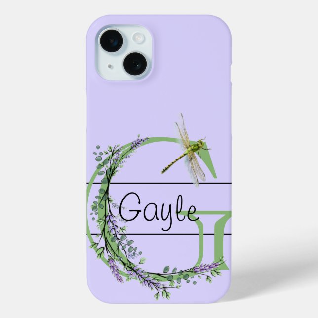Monogram alphabet G Lavender Eucalyptus Dragonfly Case-Mate iPhone Case (Back)