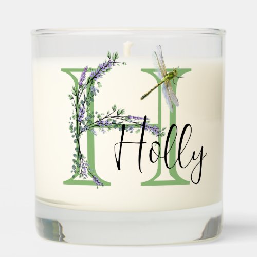 Monogram alphabet H Lavender Eucalyptus Dragonfly Scented Candle