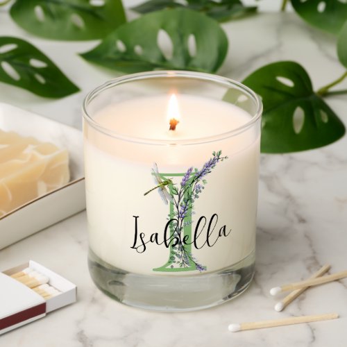 Monogram alphabet I Lavender Eucalyptus Dragonfly Scented Candle