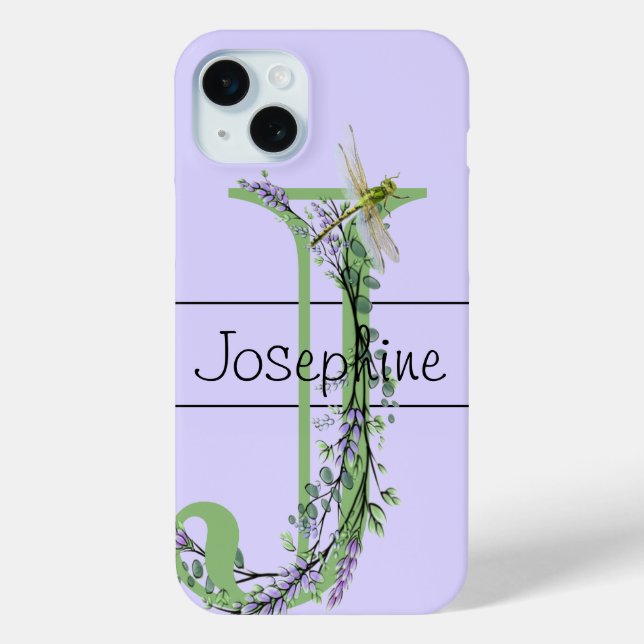 Monogram alphabet J Lavender Eucalyptus Dragonfly Case-Mate iPhone Case (Back)