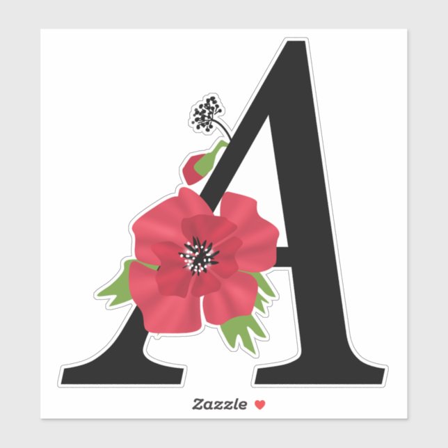 monogram, alphabet, letter A, floral monogram, flo Sticker (Sheet)