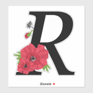 monogram, alphabet, letter R, floral monogram, flo Sticker