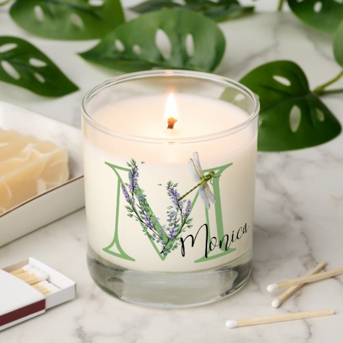 Monogram alphabet M Lavender Eucalyptus Dragonfly Scented Candle