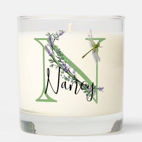 Monogram alphabet N Lavender Eucalyptus Dragonfly Scented Candle