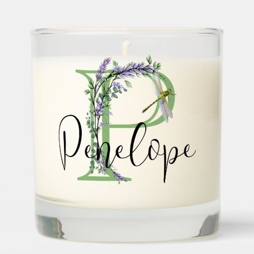 Monogram alphabet P Lavender Eucalyptus Dragonfly Scented Candle