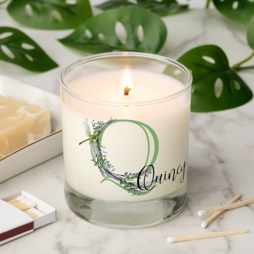 Monogram alphabet Q Lavender Eucalyptus Dragonfly Scented Candle