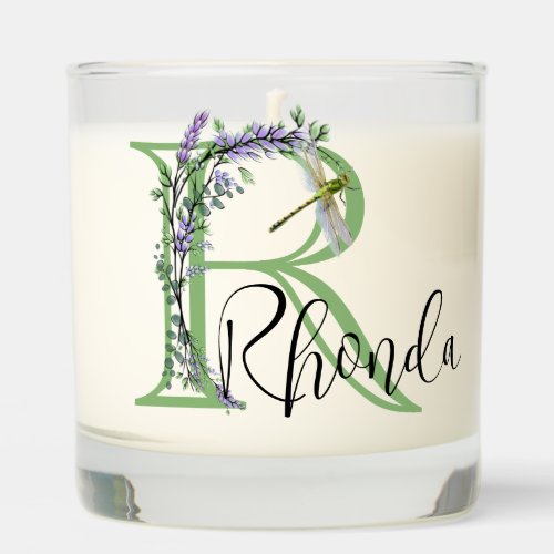 Monogram alphabet R Lavender Eucalyptus Dragonfly Scented Candle