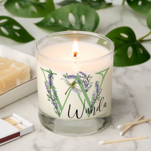 Monogram alphabet W Lavender Eucalyptus Dragonfly Scented Candle