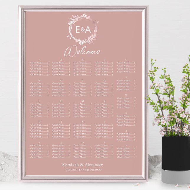 Monogram Alphabetical Seating Chart Sign (Creator Uploaded)