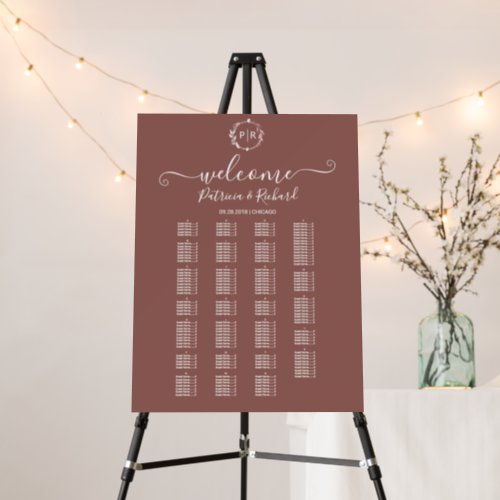 Monogram Alphabetical Seating Chart Sign Board