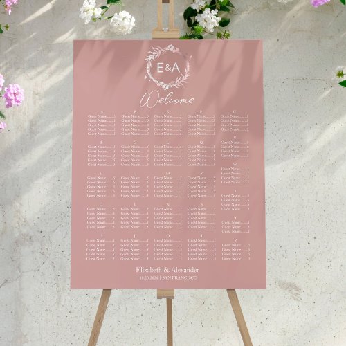 Monogram Alphabetical Seating Chart Sign Board