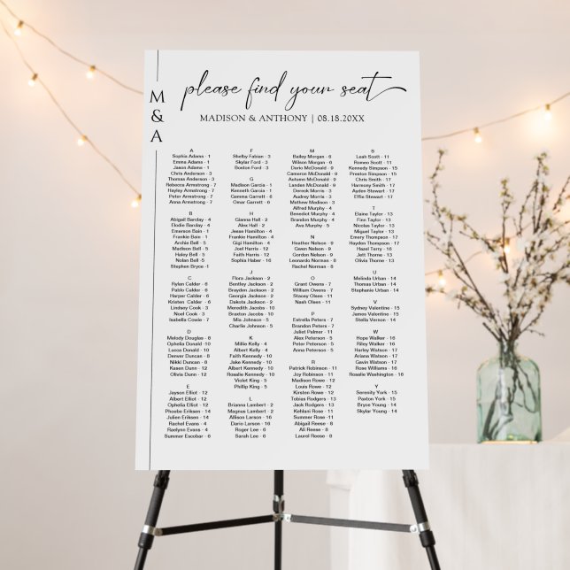 Monogram Alphabetical Wedding Seating Chart Sign (In Situ (Stand))