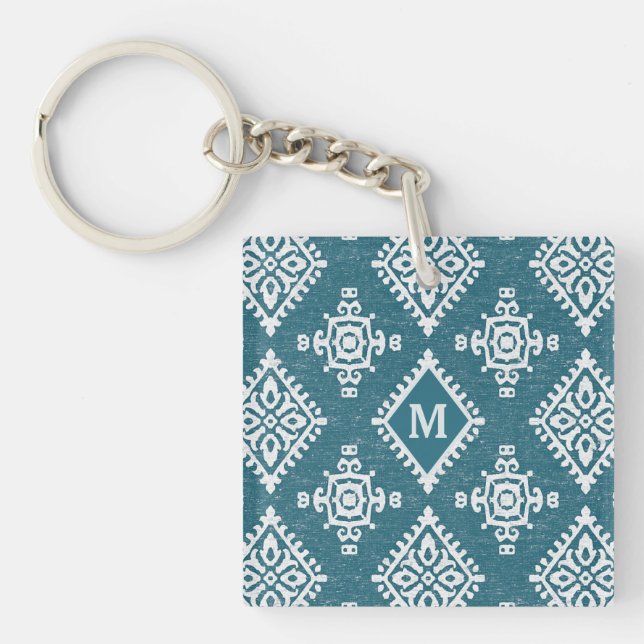 Monogram | Amadora Teal Blue Pattern Keychain (Front)