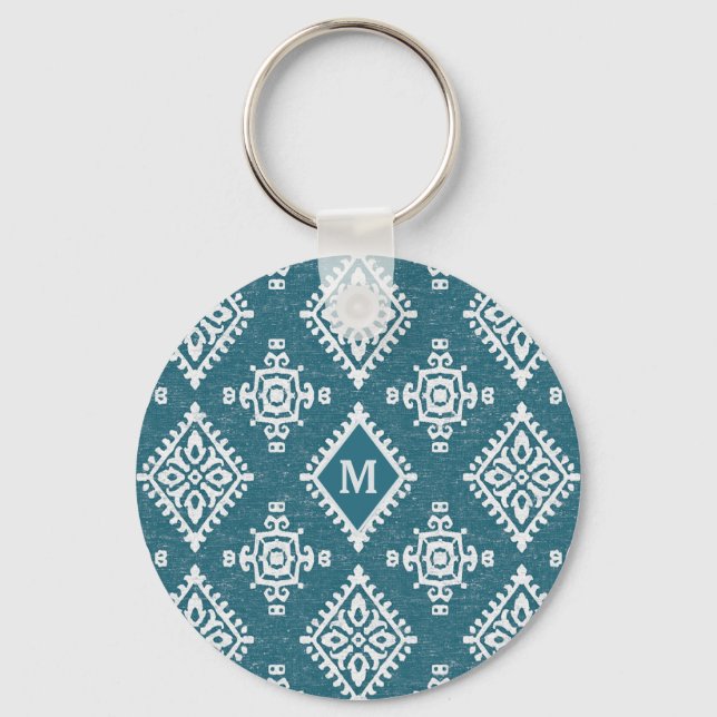 Monogram | Amadora Teal Blue Pattern Keychain (Front)