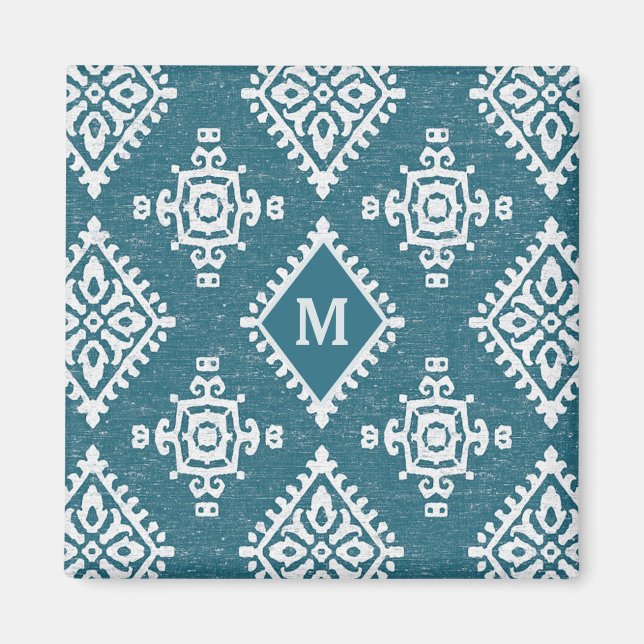 Monogram | Amadora Teal Blue Pattern Magnet (Front)