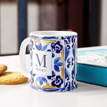 Monogram Amalfi Vietri Italian blue tiles gifts Coffee Mug<br><div class="desc">Monogram Amalfi Positano Vietri blue Majolica tiles bridal party favors personalized name mug,  bridesmaid gifts,  gifts for any occasions,  Mediterranean themed blue white and yellow tiles personalized gifts</div>