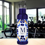 Monogram Amalfi Vietri Italian blue tiles gifts Stainless Steel Water Bottle<br><div class="desc">Monogram Amalfi Positano Vietri blue Majolica tiles bridal party favors personalized name water bottle,  bridesmaid gifts,  gifts for any occasions,  Mediterranean themed blue white and yellow tiles personalized gifts</div>
