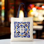 Monogram Amalfi Vietri Italian blue tiles gifts Tote Bag<br><div class="desc">Monogram Amalfi Positano Vietri blue Majolica tiles bridal party favors personalized name tote bag,  bridesmaid gifts,  gifts for any occasions,  Mediterranean themed blue white and yellow tiles personalized gifts</div>