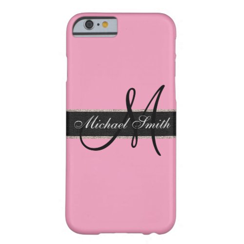 Monogram Amaranth pink Background Barely There iPhone 6 Case