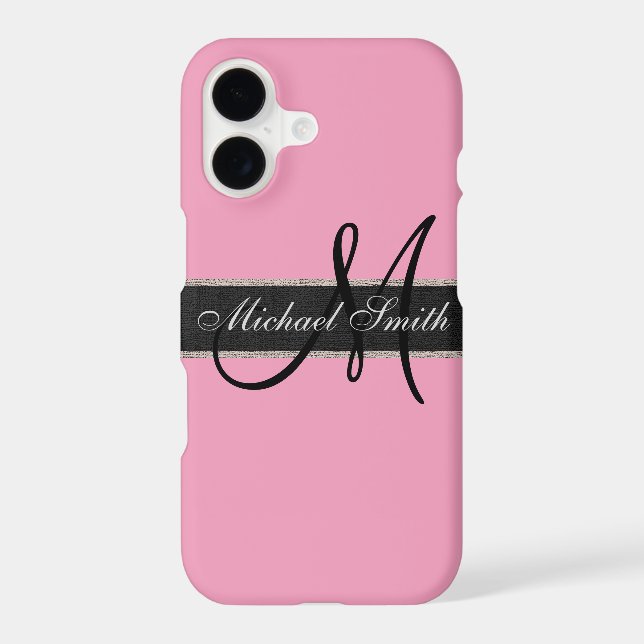 Monogram Amaranth pink Background Iphone Case (Back)