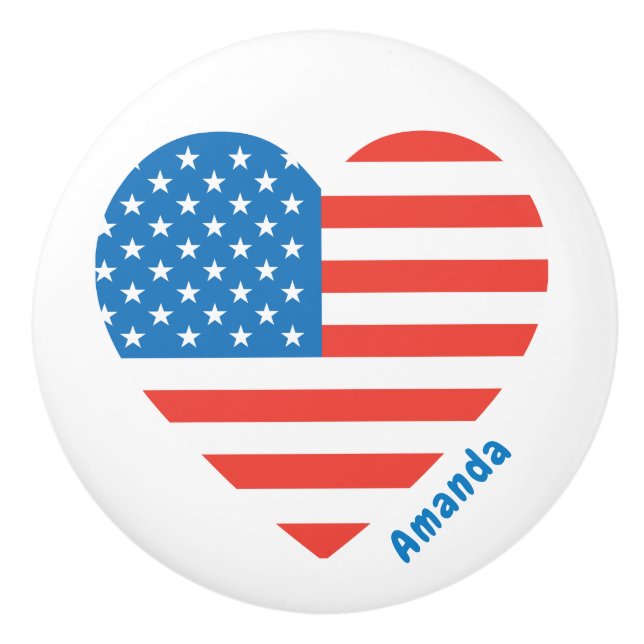 Monogram American USA Flag 4th of July Personalize Ceramic Knob (Front)