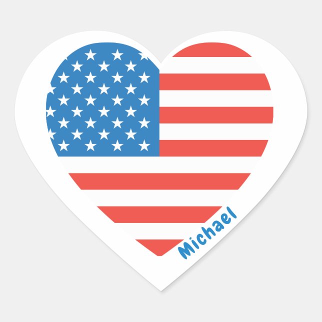 Monogram American USA Flag 4th of July Personalize Heart Sticker (Front)