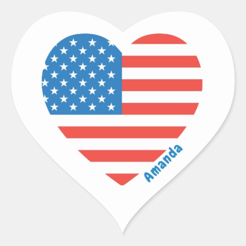 Monogram American USA Flag 4th of July Personalize Heart Sticker