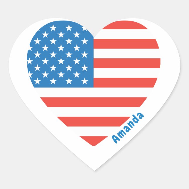Monogram American USA Flag 4th of July Personalize Heart Sticker (Front)