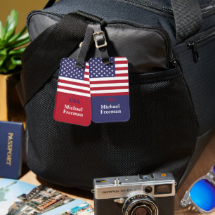 Monogram American USA Flag 4th of July Personalize Luggage Tag