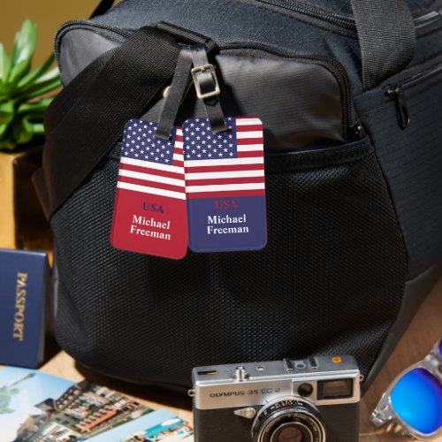 Monogram American USA Flag 4th of July Personalize Luggage Tag