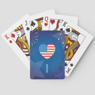 Monogram American USA Flag 4th of July Personalize Poker Cards