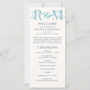 Monogram Ampersand Dusty Navy Blue Wedding Program