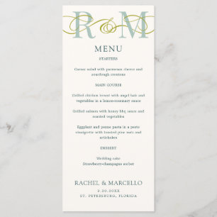 Monogram Ampersand Sage Green Wedding Menu
