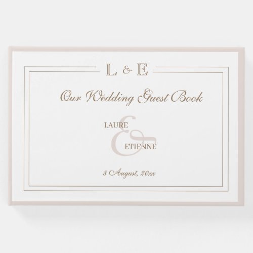 Monogram Ampersand White Pink Gold Elegant Wedding Guest Book