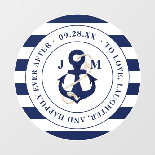 Monogram Anchor Blue Stripes Happily Ever After Wall Decal