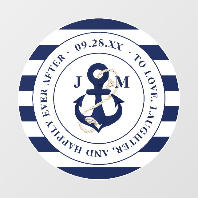 Monogram Anchor Blue Stripes Happily Ever After Wall Decal (Front)