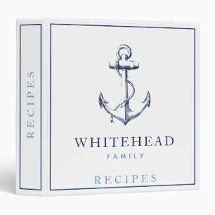 Monogram Anchor Family Recipe 3 Ring Binder