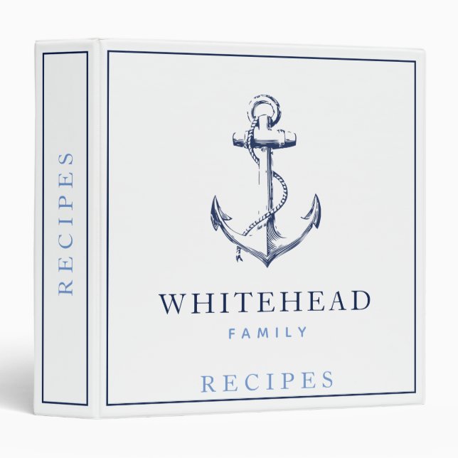 Monogram Anchor Family Recipe 3 Ring Binder (Front/Spine)