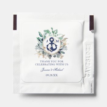 Monogram Anchor Greenery Wreath Navy Wedding Hand Sanitizer Packet by StyleDesignLove at Zazzle