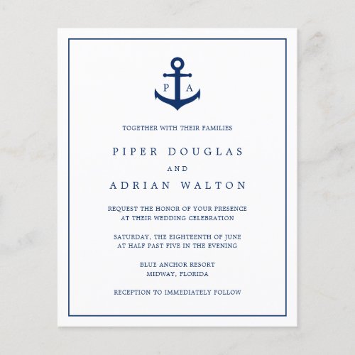 Monogram Anchor Nautical Budget Wedding Invitation