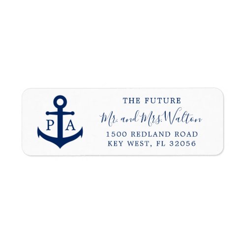 Monogram Anchor Nautical Wedding Return Address Label