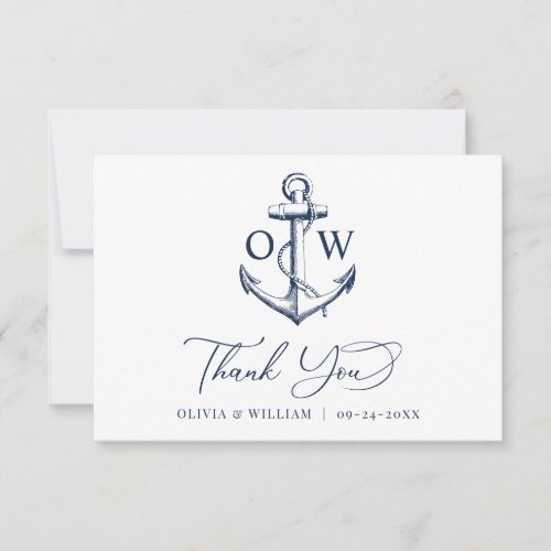 Monogram Anchor Nautical Wedding  Thank You Card