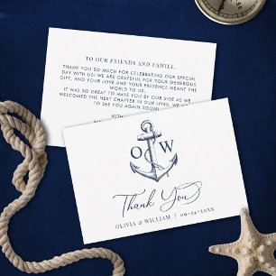 Monogram Anchor Nautical Wedding Thank You Card