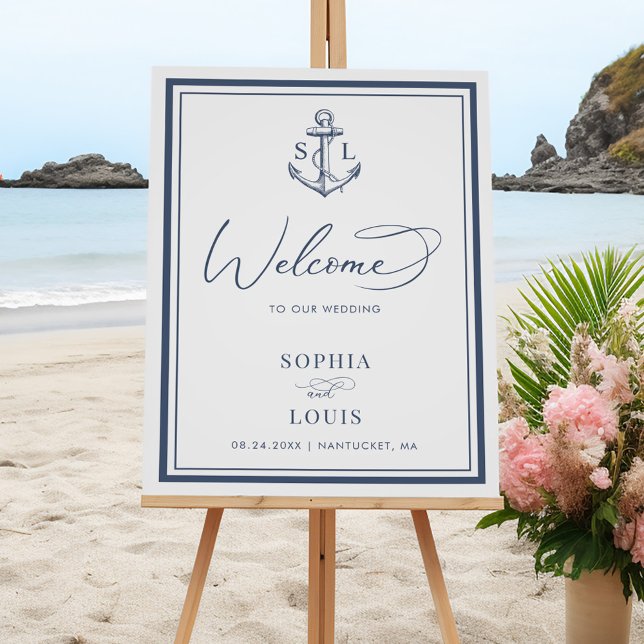 Monogram Anchor Nautical Wedding Welcome Foam Board (Creator Uploaded)