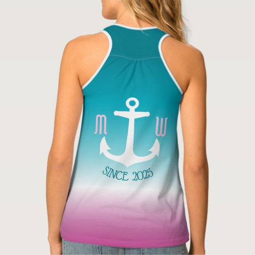 Monogram Anchor Ombre Turquoise Pink Nautical Tank Top