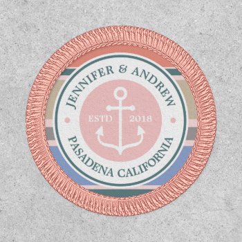 Monogram Anchor Trendy Stripes Pink Nautical Beach Patch by BCMonogramMe at Zazzle